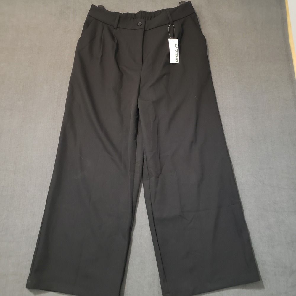 Willit Wide Leg Dress Pants Womens XL Black Elastic Back Stretch Trousers